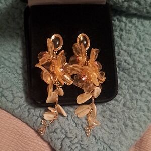 Chic Gold and Orange Floral Drop Earrings